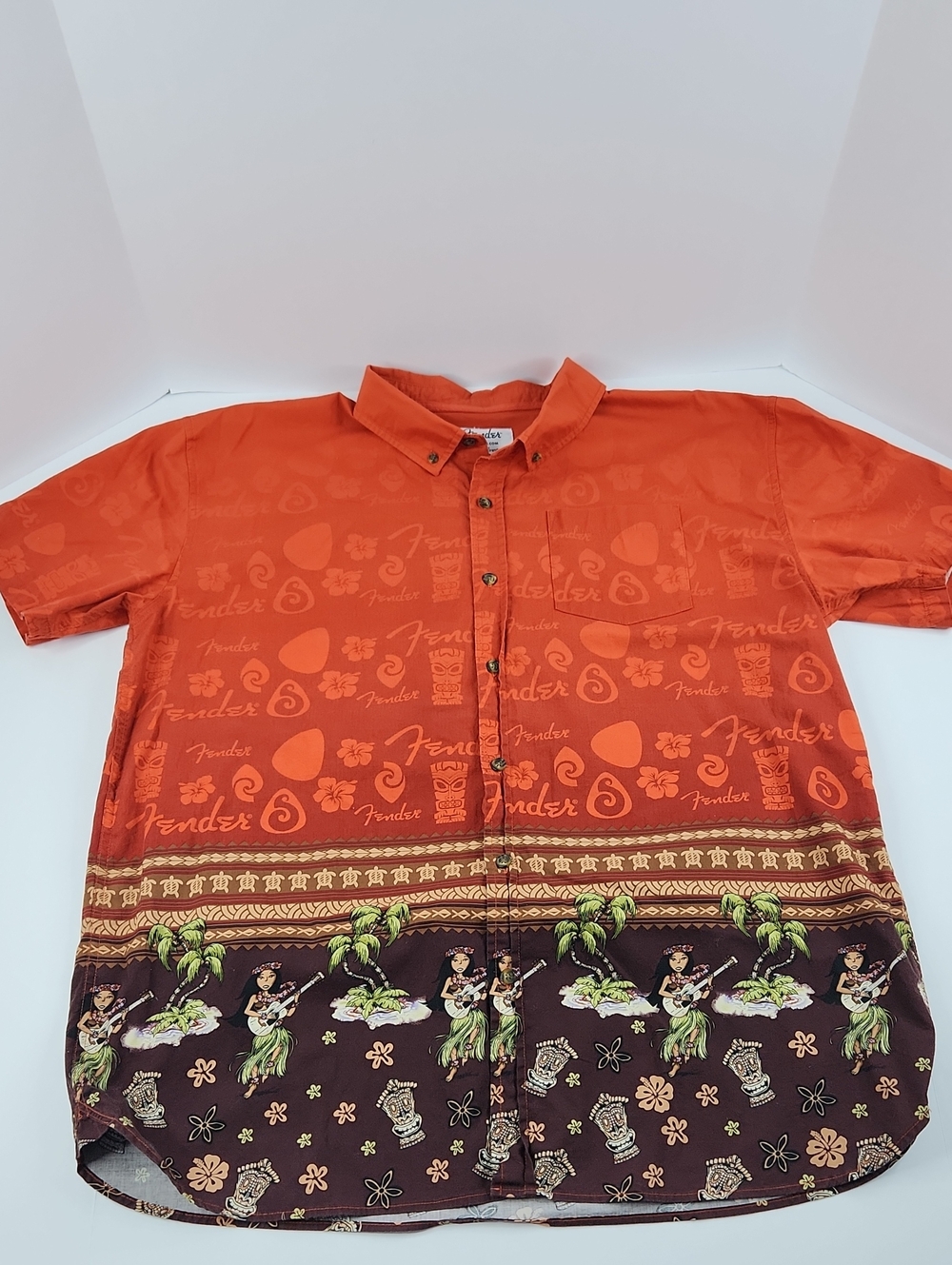 Mens Fender Hawaiian Tiki Short Sleeve Shirt Orange Ombre Size XXL